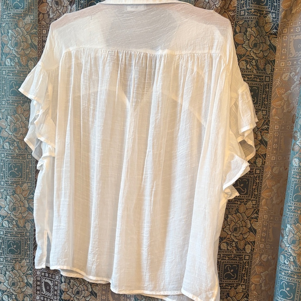 Adorable White Sheer Blouse with Ruffle Sleeves - Picture 5 of 8